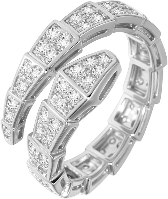 Aura & lrena Adjustable Snake Rings for Wome, 18K Gold or Platinum Plating Open-Ended Ring with AAA Cubic Zirconia Fashion Jewelry, Statement Gift Design Rings for Men and Women Non Tarnish