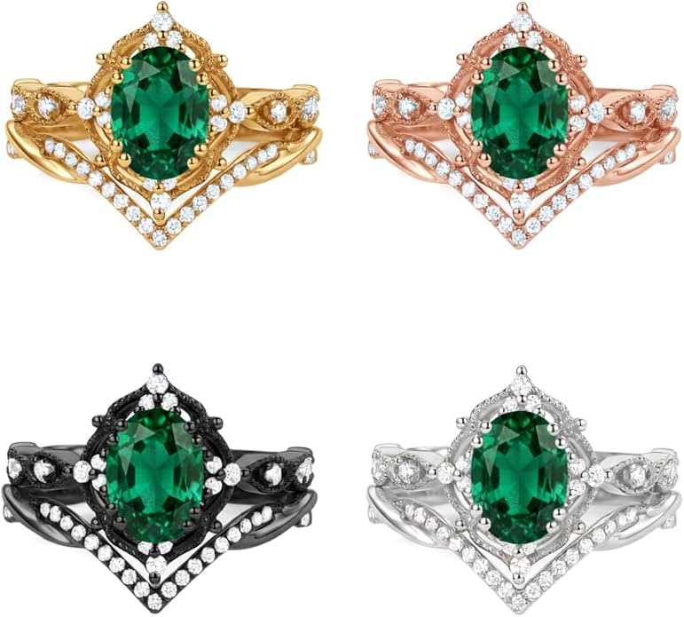 Oval Cut Vintage Gemstone Engagement Rings set for Women S925 Sterling Silver/10K/14K/18K Gold Birthstone Promise Anniversary Bridal Set Ring for her