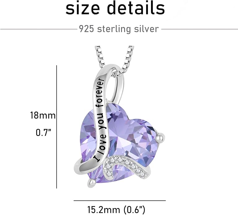 Women Heart Necklace 925 Sterling Silver I Love You Forever Pendant Necklace with Cubic Zirconia Jewelry
