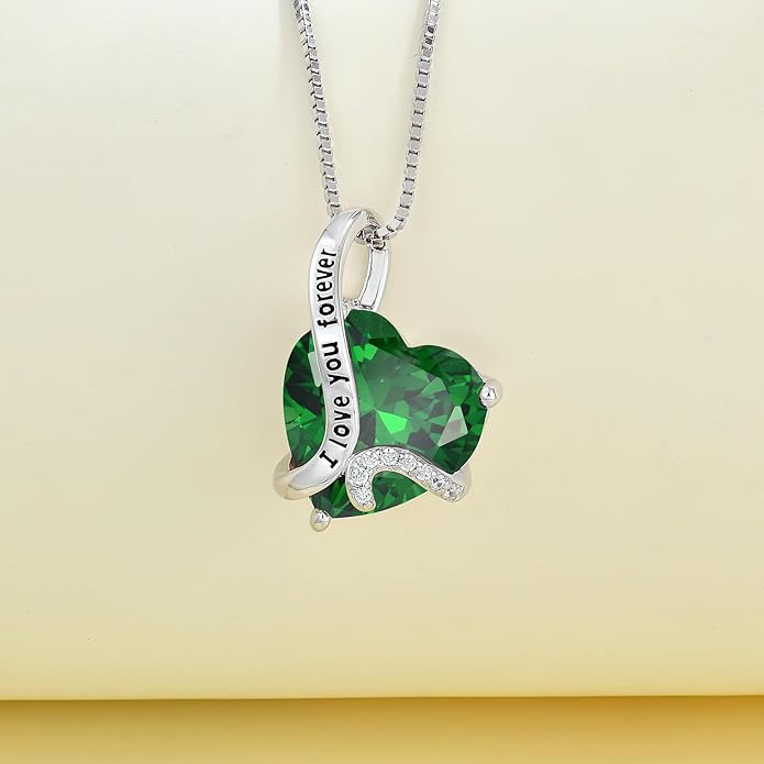 Women Heart Necklace 925 Sterling Silver I Love You Forever Pendant Necklace with Cubic Zirconia Jewelry