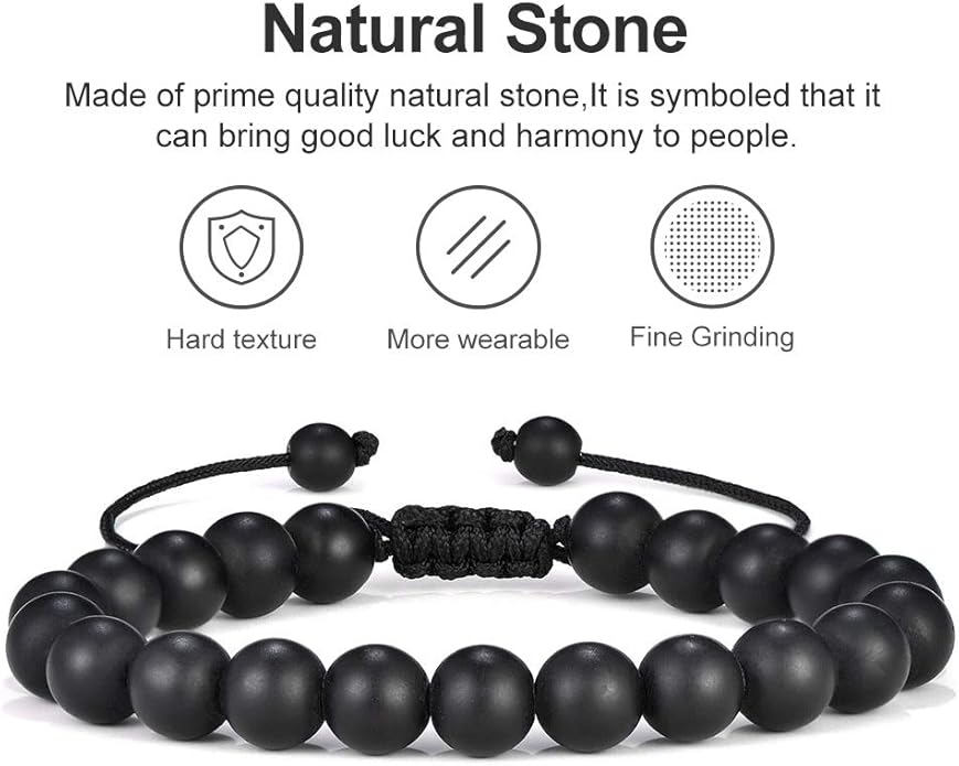 M MOOHAM Natural Stone Bracelets for Men - 8mm Tiger Eye, Matte Agate, Lava Rock - Teen Boys Gifts for Birthday, Anniversary, Christmas