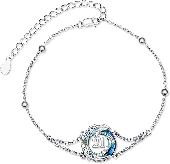 JUSTKIDSTOY Birthday Gifts Bracelet for Women Girls 925 Sterling Silver Celtic Moon Star Bracelets with Blue Crystal Pendant Jewelry for Sister Friends
