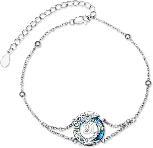 JUSTKIDSTOY Birthday Gifts Bracelet for Women Girls 925 Sterling Silver Celtic Moon Star Bracelets with Blue Crystal Pendant Jewelry for Sister Friends