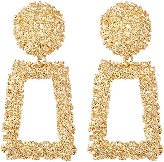 Ginkgo Leaf Flower Earrings, Gold Geometric Statement Earring, Big Fashion Design Boho Drop Dangle Earrings