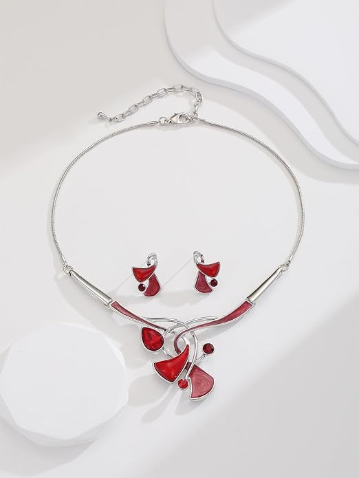 Chunky Statement Jewelry Set Vintage Retro Leaf Flower Floral Geometric Bohemian Boho Bib Necklace Earring Set Fashion Costume Jewelry for Women Girls Wedding Party Prom Unique Gift