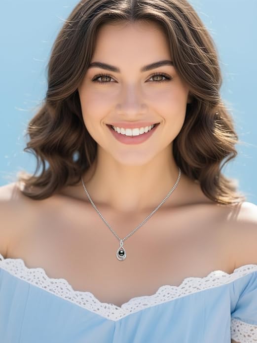KANNSOAR Tahitian Black Pearl 18K White Gold Plated Sterling Silver Heart/Infinity/Four Leaf Clover Pendant Necklace Jewelry Gifts for Women Wife Mom Girlfriend Wedding Birthday Anniversary Christmas