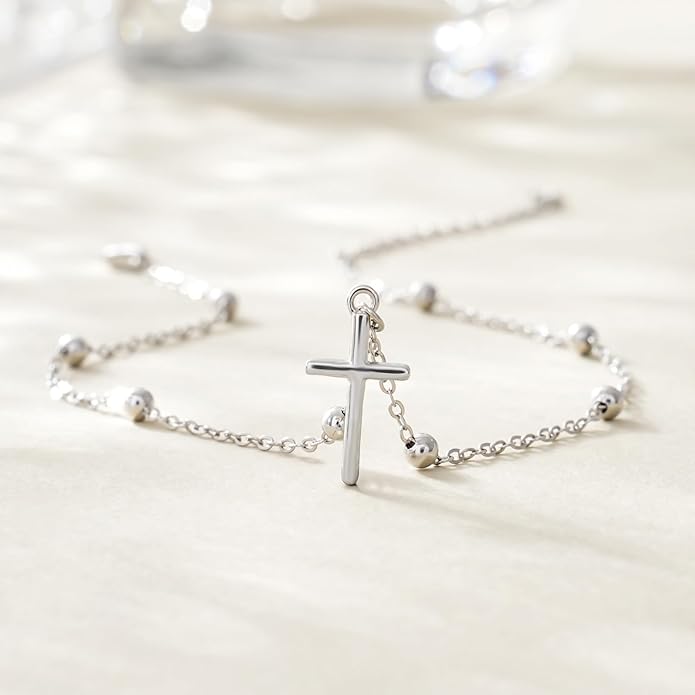 CHIC & ARTSY 925 Sterling Silver Ankle Bracelet Multilayer Anklets for Women Satellite, Star, Cross, Circle, Butterfly, Teardrop, Oval Disk Layered Anklet Beach Jewelry