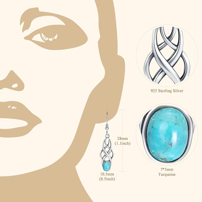 Turquoise Earrings Sterling Silver Lightweight Celtic Dangle Earrings Celtic Jewelry for Women