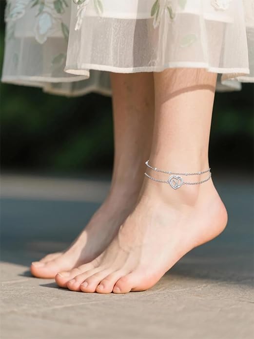 Dorunmo Initial Anklet 925 Sterling Silver Letter A-Z Layered Heart Anklet Beach Jewelry Birthday Gifts for Women
