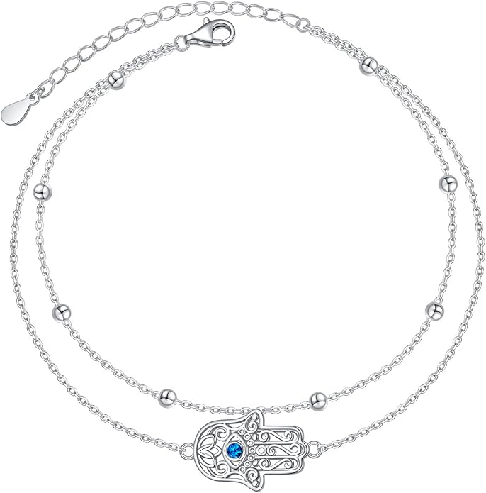 Anklet for Women S925 Sterling Silver Adjustable Foot Evil Eye Starfish Heart Bead Butterfly Celtic Knot Cross Multilayer Layered Ankle Bracelet Jewelry