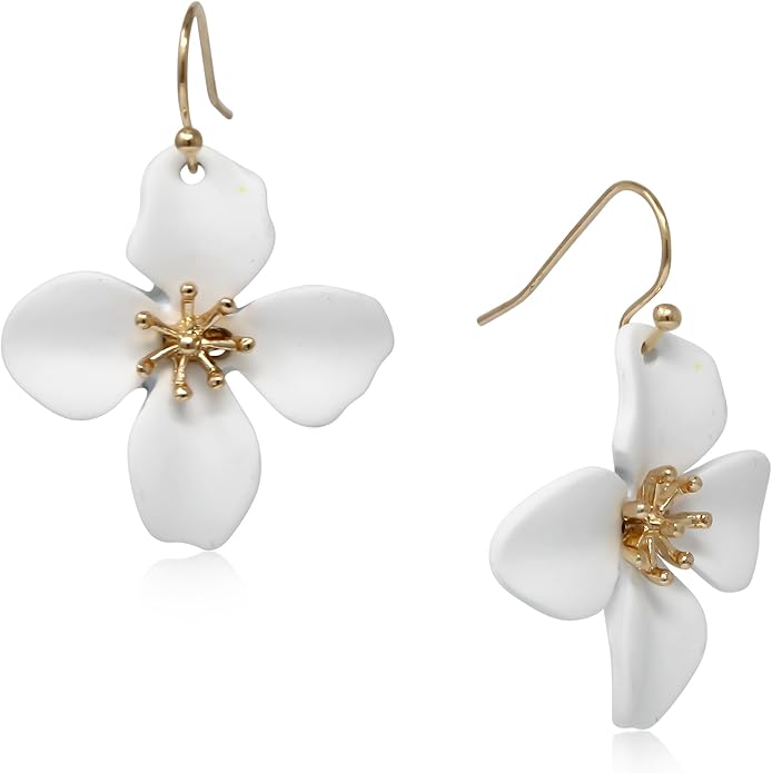 POMINA White Flower Statement Necklace for Women, Floral Bib Collar Necklace with Adjustable Chain, Flower Earrings, Elegant Costume Jewelry for Weddings, Gifts for Women