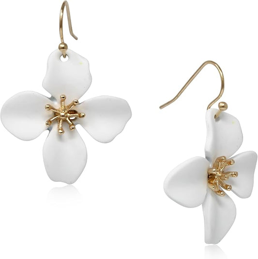 POMINA White Flower Statement Necklace for Women, Floral Bib Collar Necklace with Adjustable Chain, Flower Earrings, Elegant Costume Jewelry for Weddings, Gifts for Women