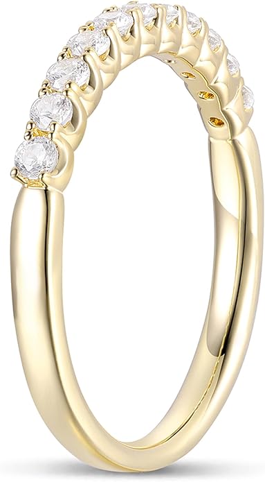 DeMoise 14K Gold Moissanite Wedding Bands 2mm Half Eternity Band 2mm Stackable Rings 14K Gold Moissanite Wedding Band Rings for Women