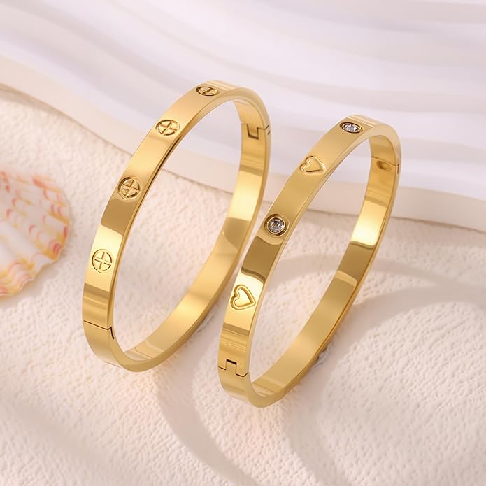 Silver Bangles for Women - Stainless Steel Love & Friendship Bracelet Set with Gift Box | Daily Wear & Party Jewelry