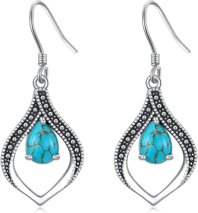 Vintage Genuine Gemstone Earrings for Women Dangling 925 Sterling Silver Western Native American Style Jewelry for Wife Mother