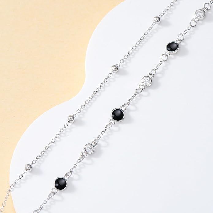 Anklets for Women 925 Sterling Silver Natural Stone Layered Anklet Beach Summer Fine Jewelry Birthday Christmas Gifts for Women Her Mom