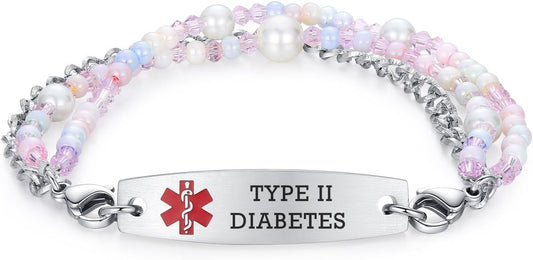 mnmoom 7.5 inch interchangeable Medical id bracelets for Women beads Medical alert bracelets with customize engraving
