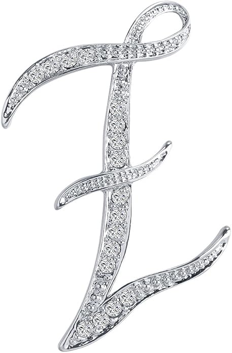 LiaSun A-Z 26 Letters Pins Brooches Silver Plated Metal Broaches Pins-Clear Crystal Initial Breastpin