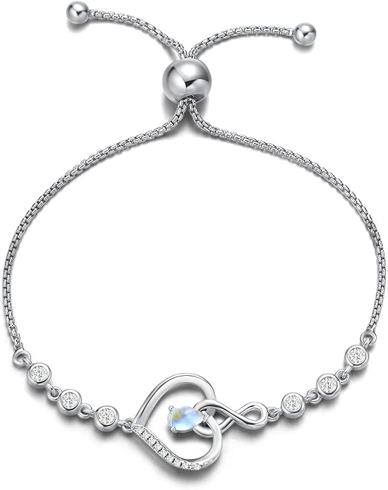 AGVANA Heart Birthstone Bracelets for Women Sterling Silver Genuine or Created Gemstone Tennis Bracelet Infinity Love Jewelry Anniversary Birthday Gifts for Wife Mom Women
