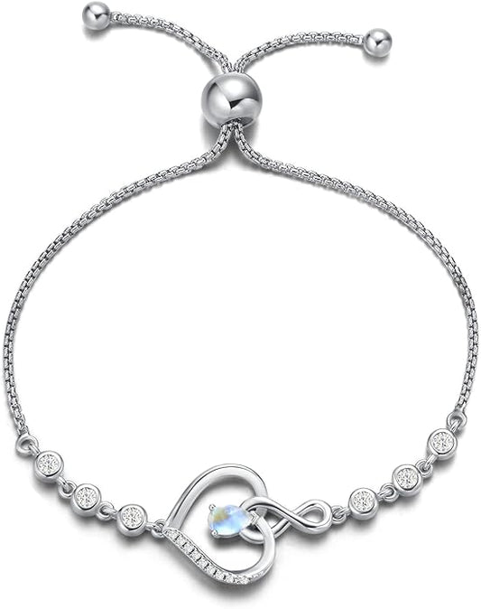 AGVANA Heart Birthstone Bracelets for Women Sterling Silver Genuine or Created Gemstone Tennis Bracelet Infinity Love Jewelry Anniversary Birthday Gifts for Wife Mom Women