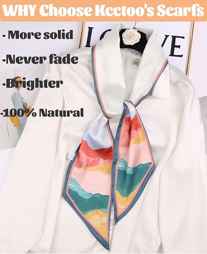 kcctoo 59" Mulberry Silk Like Head Scarf Women's Fashion Square Neck Satin Scarfs for Bag Hair Scarves Gift 59 * 5.9”