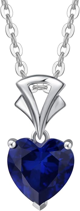 AGVANA Christmas Gifts 14K White Gold Gemstone Pendant with Sterling Silver Chain 8mm Heart Birthstone Necklace for Women Fine Jewelry Anniversary Birthday Gifts for Women Mom Wife Girlfriend Her