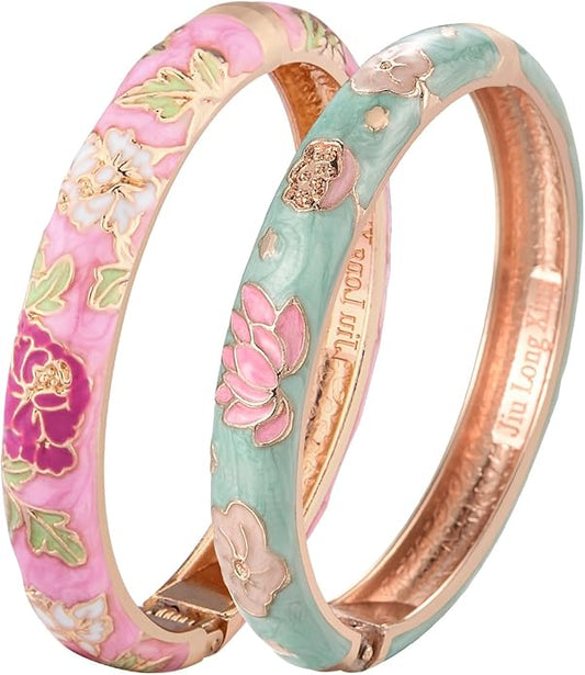 UJOY Cloisonne Bracelet Butterfly Hinge Indian Cuff Bangle Enameled Jewelry Flower Bracelets for Women Gift Box 55A114