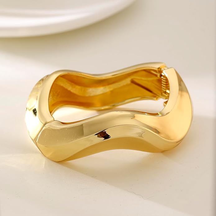 Bangle Bracelets for Women | 14K Gold Plated Trendy Wide Bracelets | Hinged Arm Cuff Bangles Chunky Bracelet for Women