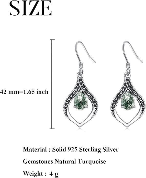 Vintage Genuine Gemstone Earrings for Women Dangling 925 Sterling Silver Western Native American Style Jewelry for Wife Mother