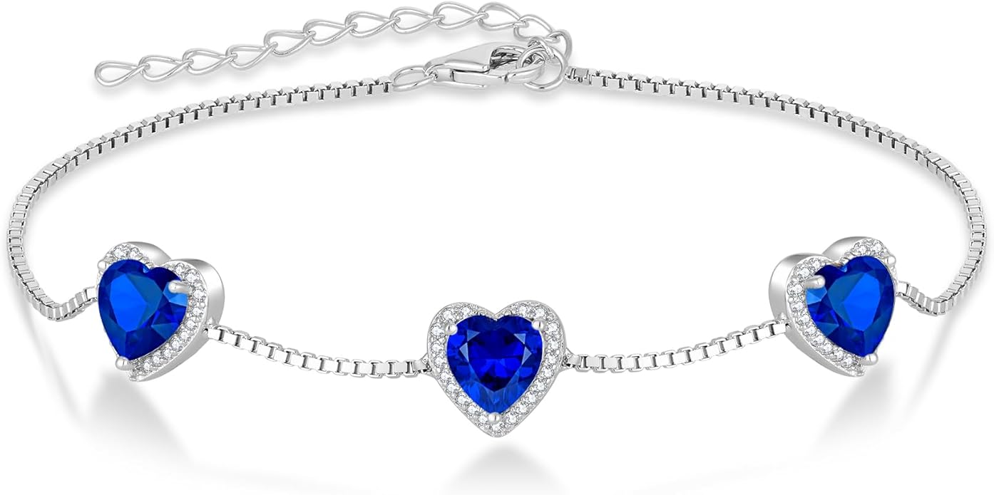 Love Heart Bracelet 925 Sterling Silver Halo Heart Birthstone Bracelet Jewelry Gifts for Women