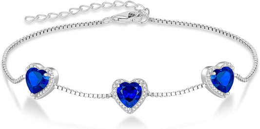 Love Heart Bracelet 925 Sterling Silver Halo Heart Birthstone Bracelet Jewelry Gifts for Women