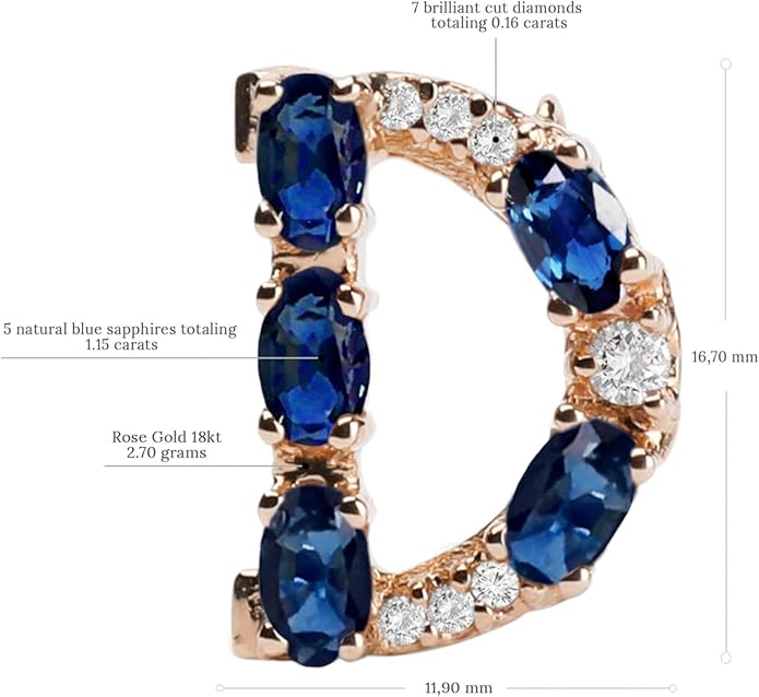 Albert Hern Blue Sapphire Initial Necklace With Diamonds & 18K Gold Chain | Irresistible Letter Pendants Jewelry | Perfect Valentine’s Day, Anniversary & Birthday Gift