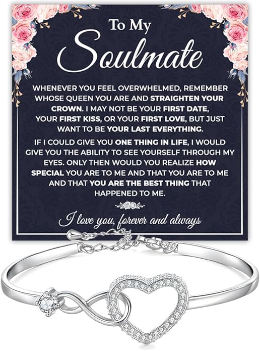 To My Soulmate Bracelet, Soulmate Bracelet For Women, Soulmate's Jewelry Gift From Boyfriend Husband Friend With Message Card And Box Meaning, Valentine Gifts For Her, Birthday Christmas Gifts