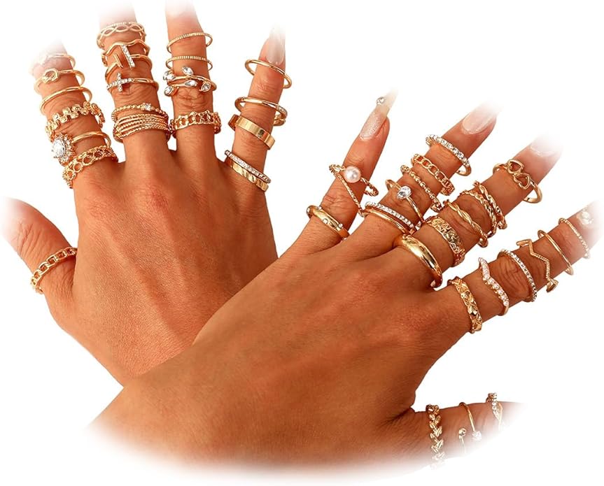 CHICUTIE Gold Knuckle Rings Set For Women Stackable Joint Finger Midi Rings Dainty Cubic Crystal Zirconia Simple Hollow Twist Cute Rings Pack Jewelry Gift