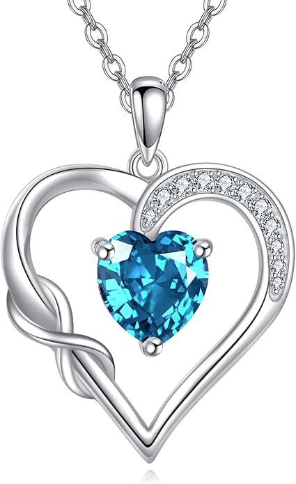 Birthstone Necklace for Women 925 Sterling Silver Infinity Heart Birthstone Pendant Necklace Infinity Heart Jewelry Birthday Holiday Gifts for Her