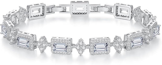 14K Gold Square Moissanite Bracelet, Refined Design for Formal Wear, Adjustable Fit