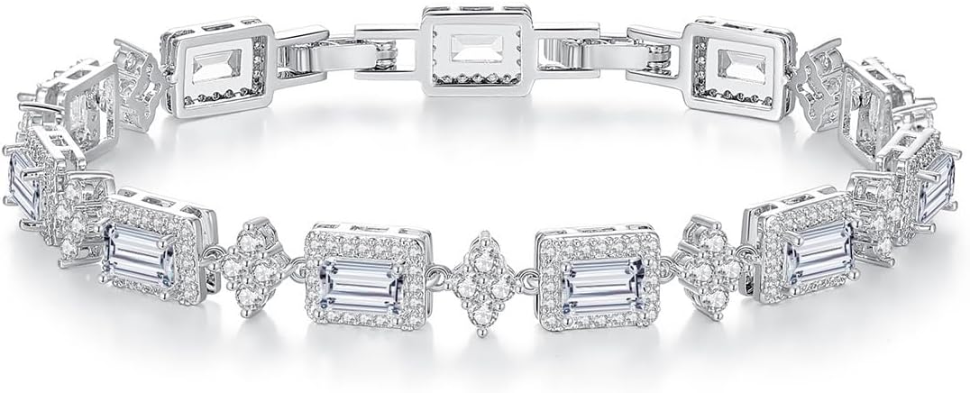 14K Gold Square Moissanite Bracelet, Refined Design for Formal Wear, Adjustable Fit