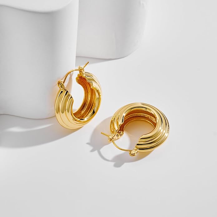 YUJIE Gold Plated Hoop Earrings for Women Brass Earring Chunky Statement Jewelry