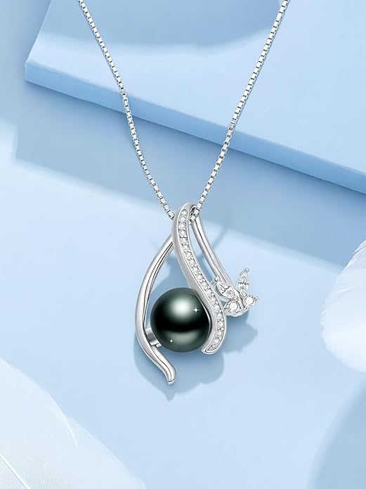 KANNSOAR Tahitian Black Pearl 18K White Gold Plated Sterling Silver Heart/Infinity/Four Leaf Clover Pendant Necklace Jewelry Gifts for Women Wife Mom Girlfriend Wedding Birthday Anniversary Christmas