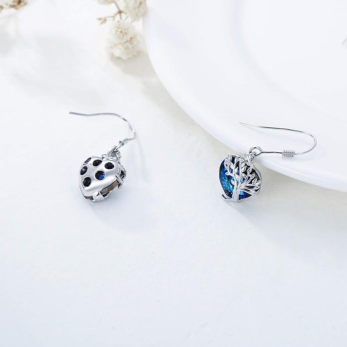 TOUPOP Tree of Life Earrings 925 Sterling Silver Family Tree Dangle Drop Earrings Crystal Jewelry Birthday Christmas Gifts for Women Her
