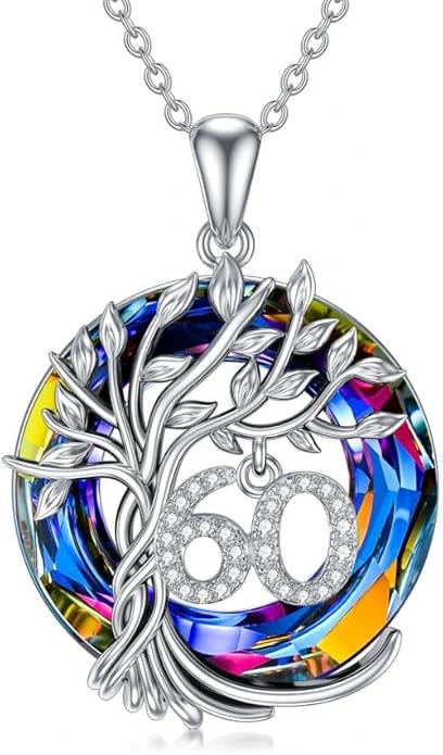 TOUPOP Birthday Gifts for Women 925 Sterling Silver Tree of Life Year Old Necklace Circle Crystal Jewelry Christmas Gifts for Her Wife Mom Mother Grandma Grandmother