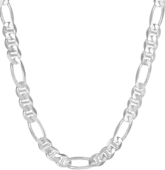 Savlano 925 Sterling Silver Italian Solid Figarucci Figaro Mariner Flat Link Chain Necklace For Men & Women - Made in Italy Comes Gift Box
