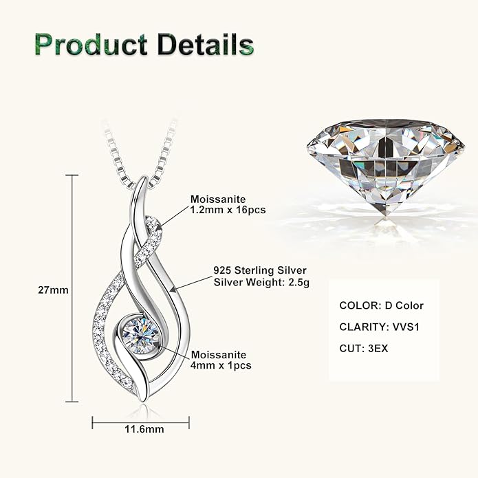 Moissanite Infinity Pendant Necklace for Women 925 Sterling Silver Love Necklace Birthday Dainty Infinity Knot Necklace Mom Wife Girlfriend Gift