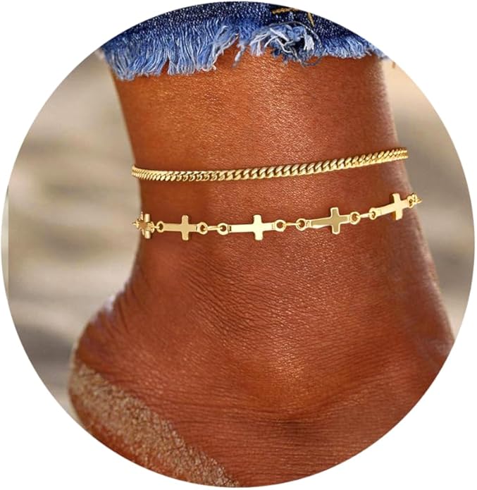 Sterling Silver Anklet Bracelets for Women Waterproof, 925 Sliver Plated CZ & Heart Charm Dainty Layer Anklets for Women Trendy, Simple Chain Anklets Set Gifts for Women, Jewelry Gifts for Her Women Mom Wife Girlfriend