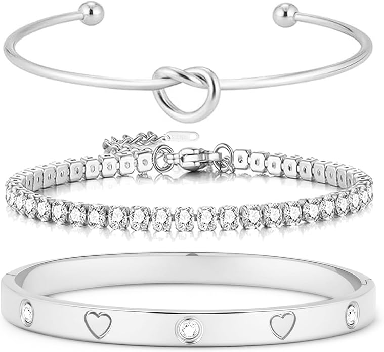 FAFUGA 18 K Gold Plated Love Bangle Bracelet Stack Cuff Jewelry for Women Jewelry Set for Women Gift with Box