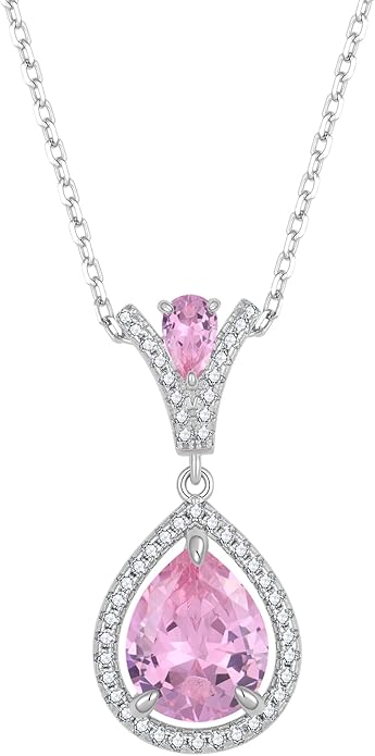 Birthstone Necklace 925 Sterling Silver Tear Drop 5A Cubic Zirconia Pendant Necklace Jewelry Birthday Gifts for Women