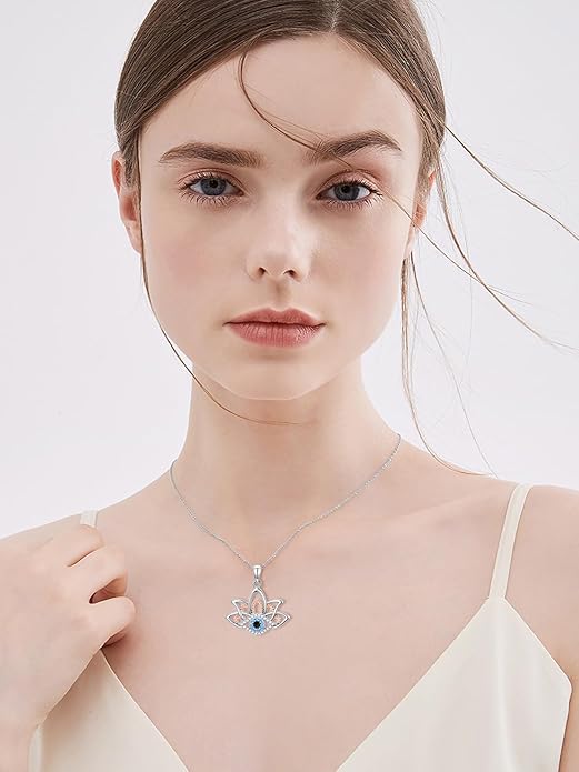 WINNICACA Sterling Silver Evil Eye Necklace Protection Crystal Pendant for Women Good Luck Vintage Evil Eye Pendant Jewelry Birthday Gifts for Women Friend Female
