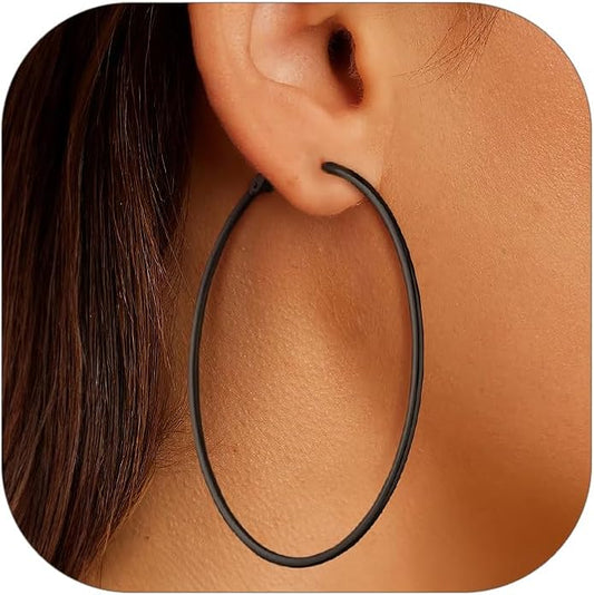 FOCALOOK 14K Gold Plated Lightweight Large Hoops| 2mm Thin Hoop Earrings for Women 30/40/50/70/100mm