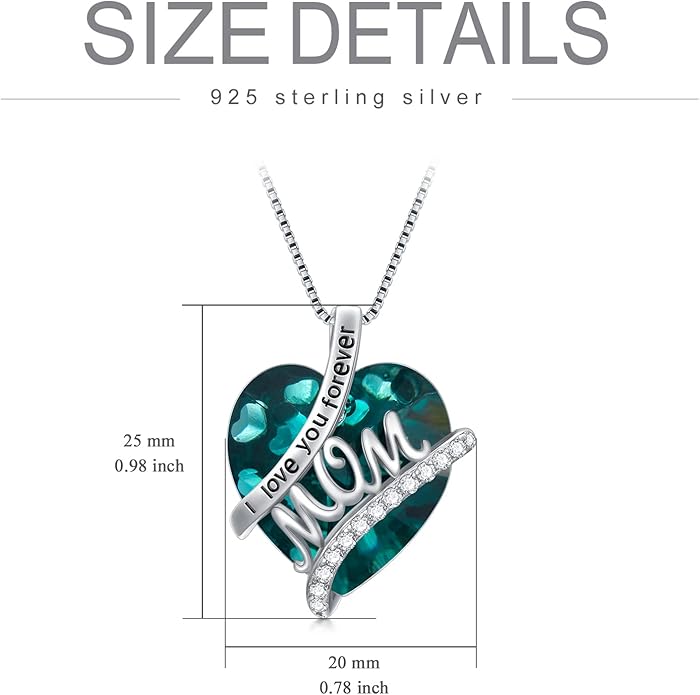Mothers Day Gifts for Mom s925 Sterling Silver I Love You Forever Love Hear Mon Pendant Necklace with 12 Birthstone Jewelry Birthday Christmas Gifts for Women Grandma Mom Nana From Duaghter Son