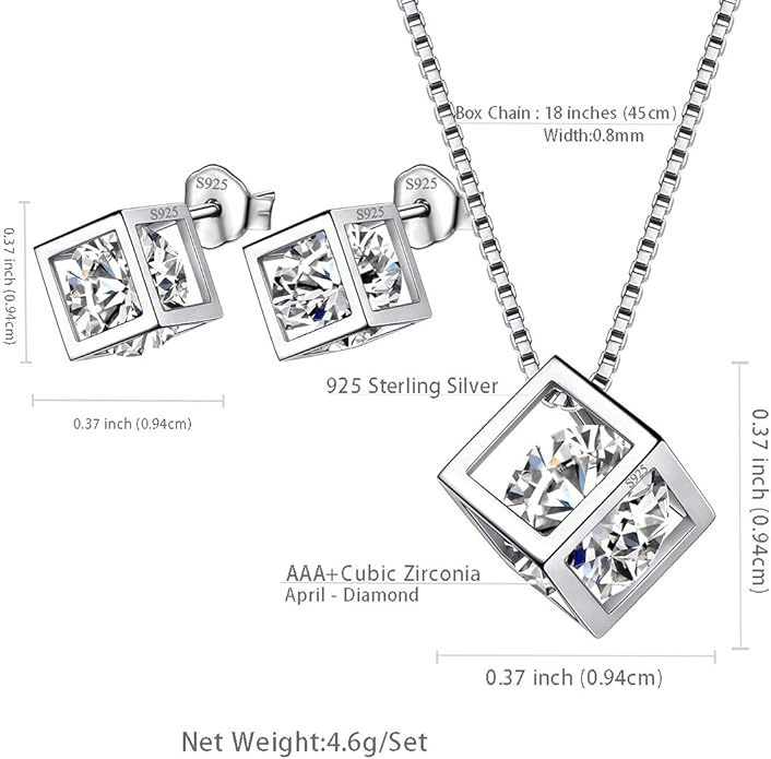 Aurora Tears Birthstone Necklace/Earring 925 Sterling Silver Women Cross/3D Cube/Cresent Moon Birth Stone Jewelry Mens Birthday Gift Anniversary Present